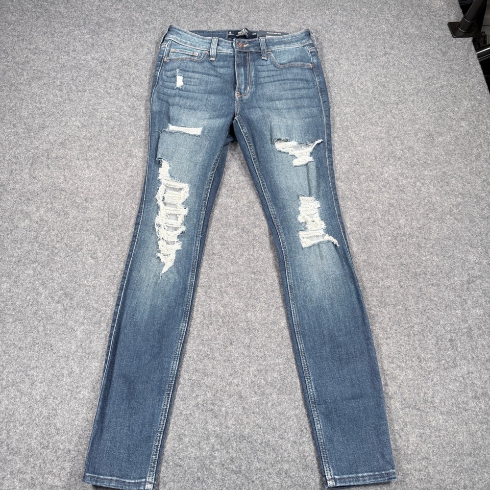 Hollister High Rise Super Skinny Distressed Jeans 4R W27 Medium Wash Ripped